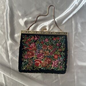 Vintage MidCentury Needlepoint Floral Embroidered Bag